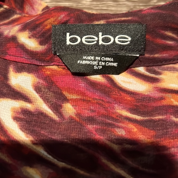 Bebe, S, blouse, maroon, sheer, tie - Picture 9 of 13